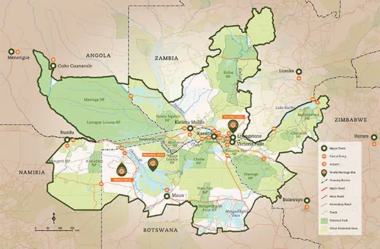 Kavango Zambezi KAZA Transfrontier Conservation Area map