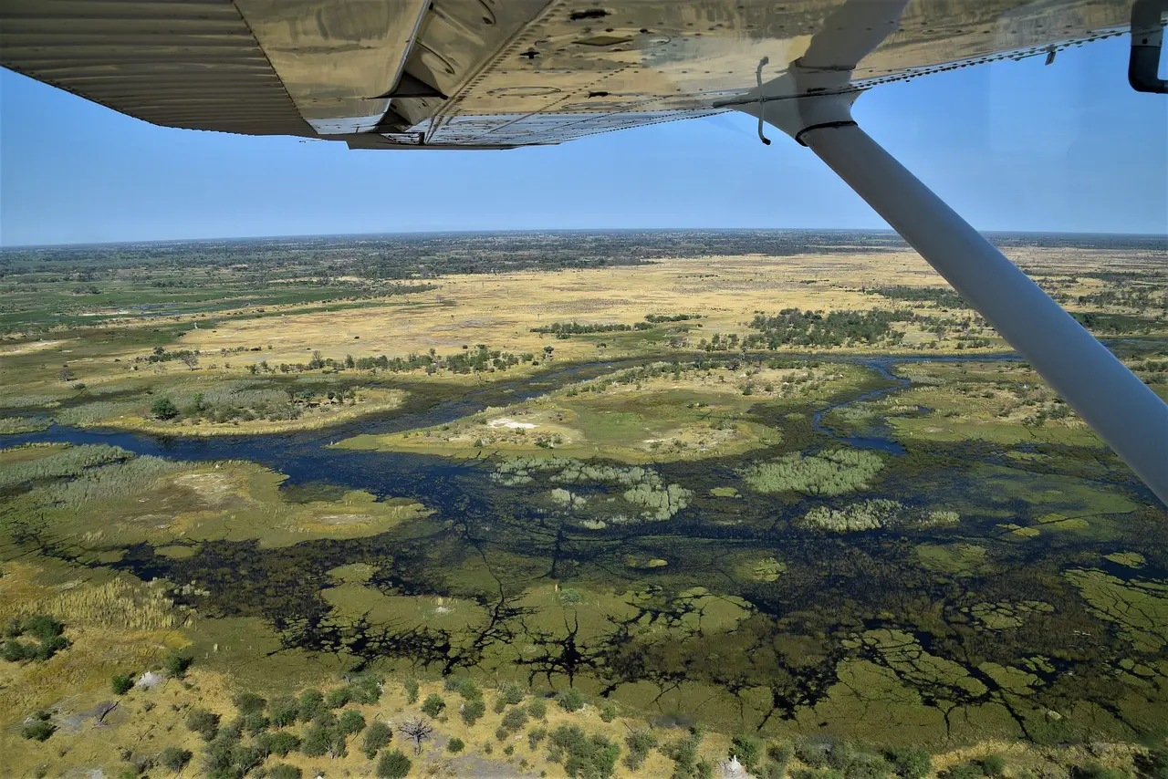 Flying over the Okavango Delta on Botswana Safaris