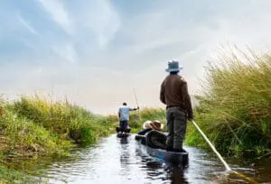 Okavango Delta tradiotnal mokoro experience in Botswana during the day