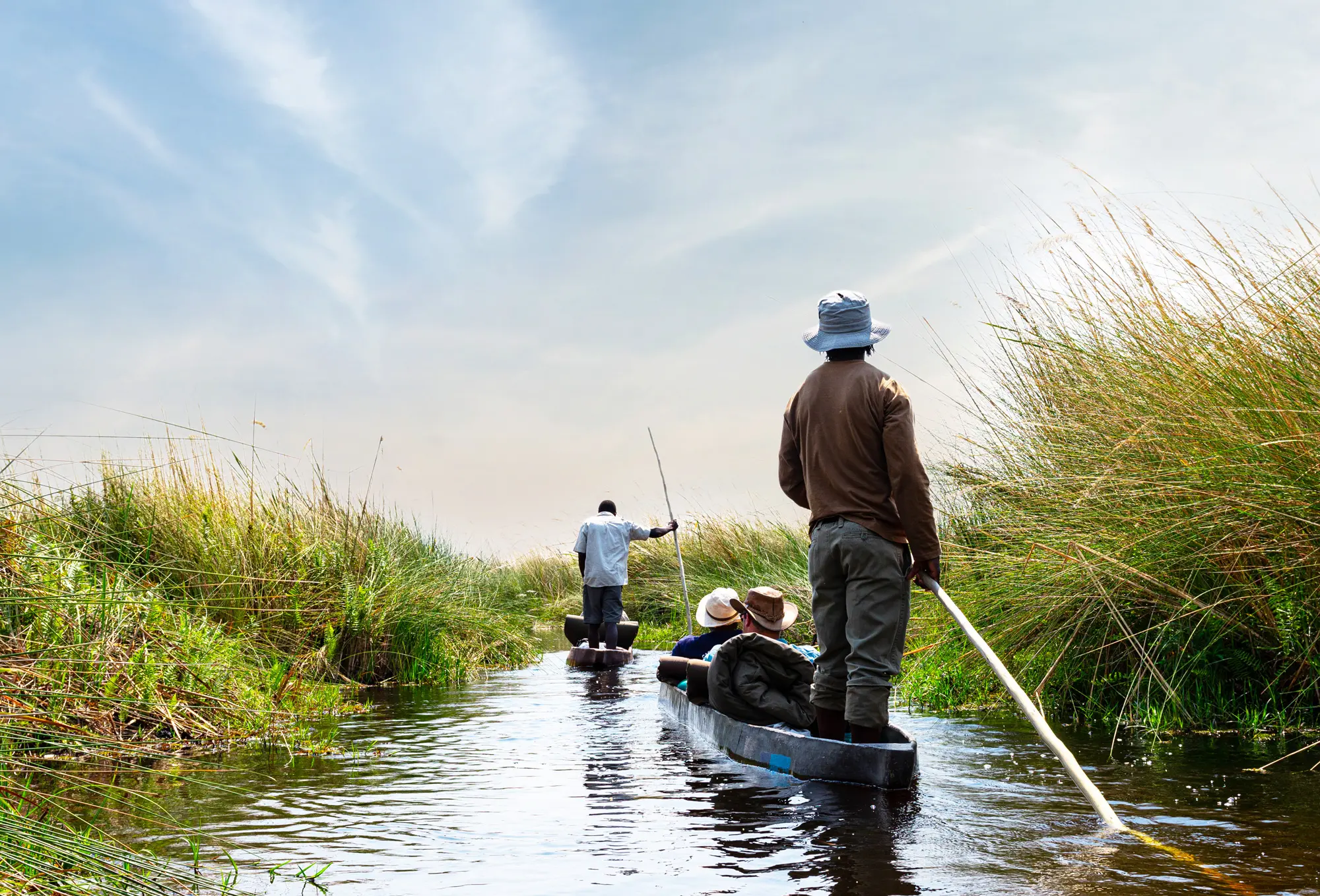 Okavango Delta tradiotnal mokoro experience in Botswana during the day