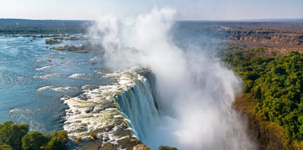 Edge of Victoria Falls from a air Zimbabwe side