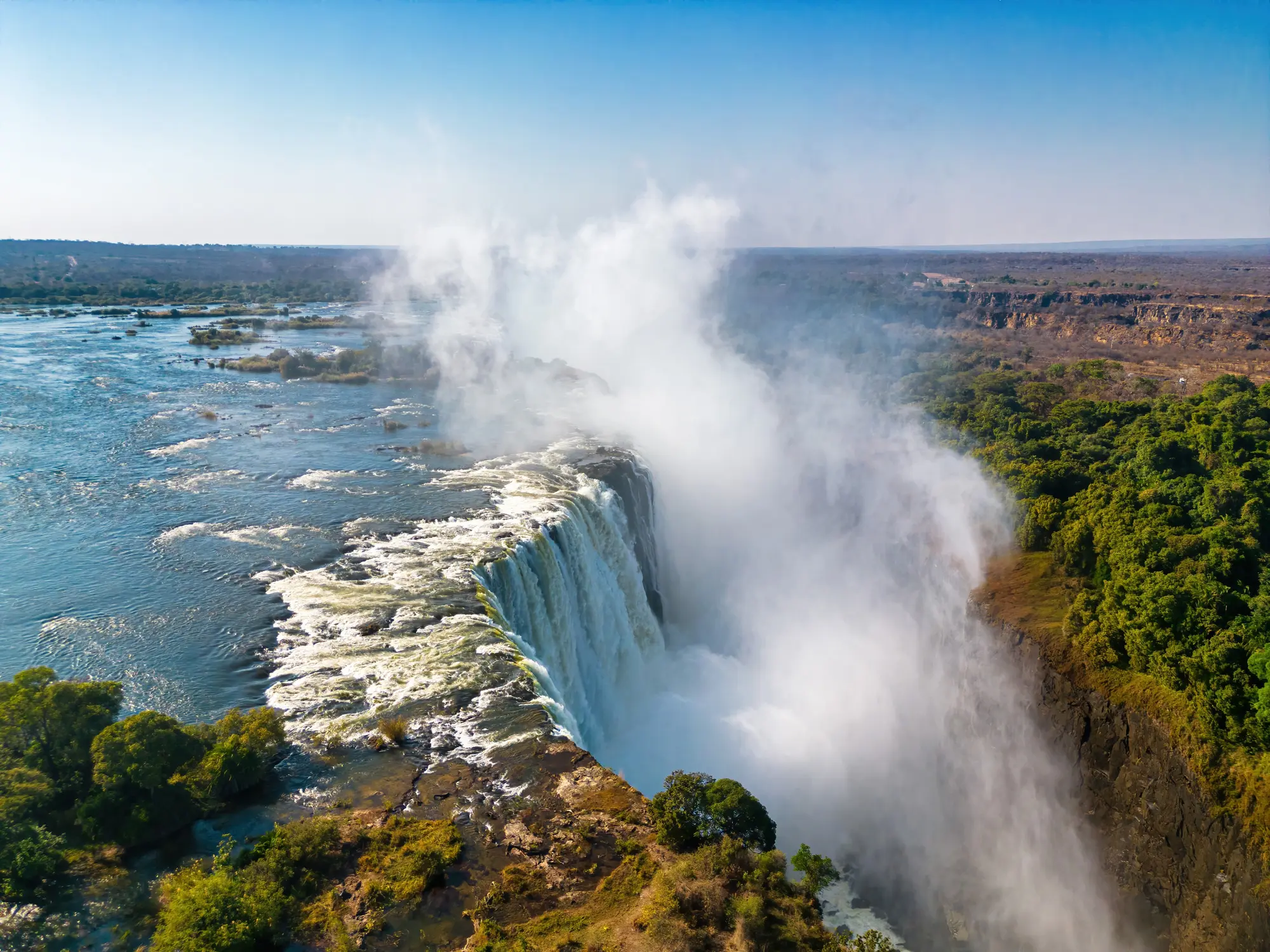 Edge of Victoria Falls from a air Zimbabwe side