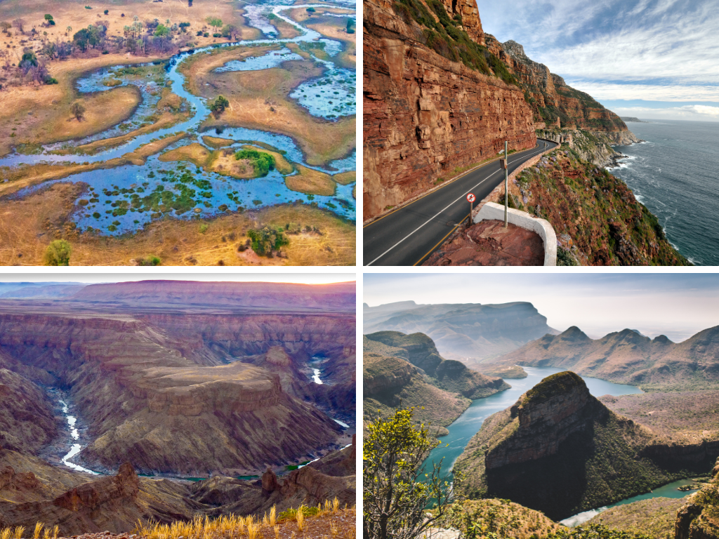Okavango Delta, Chapman's Peak Drive, Fish River Canyon, Blyde River Canyon