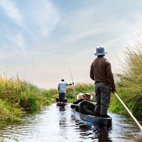Okavango Delta tradiotnal mokoro experience in Botswana during the day