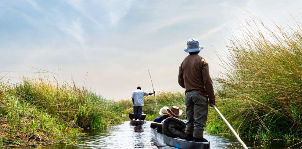 Okavango Delta tradiotnal mokoro experience in Botswana during the day