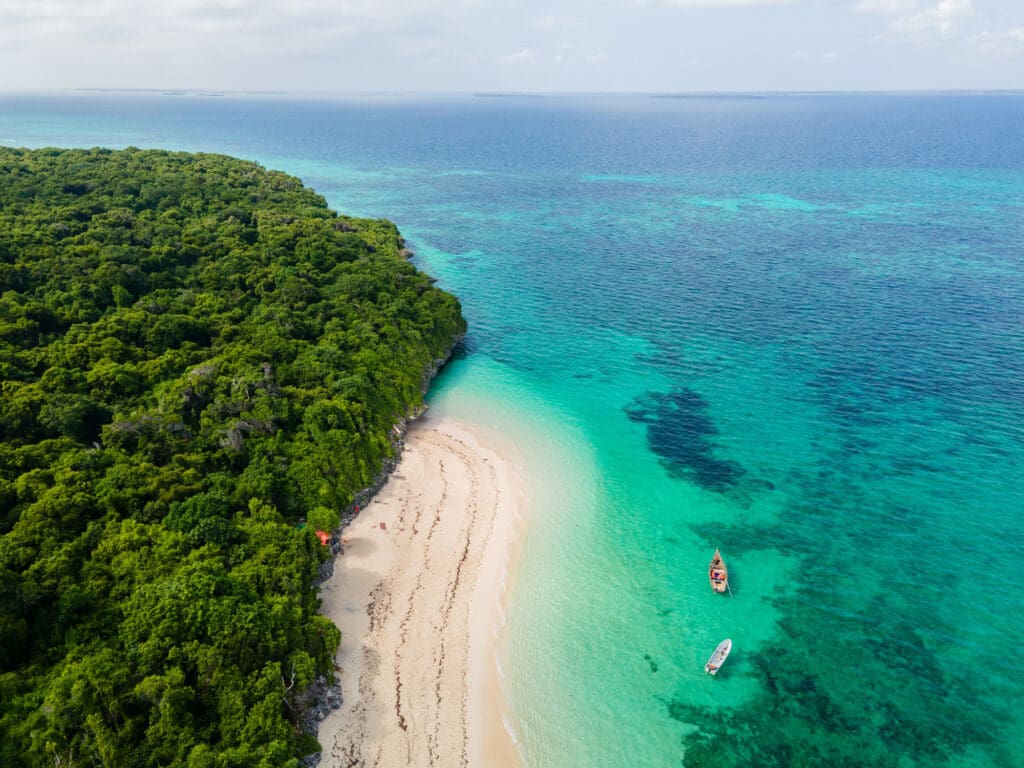 Tanzanian-Island-and-blue-water-Aerial-view
