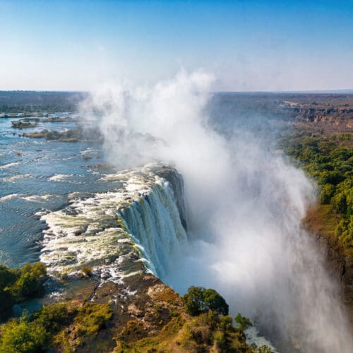 Edge of Victoria Falls from a air Zimbabwe side